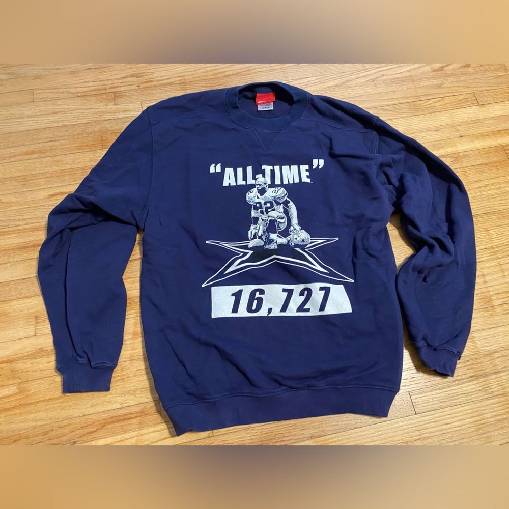 Emmitt Smith NFL Dallas Cowboys Men's Navy Blue Graphic Sweater Size M Reebok